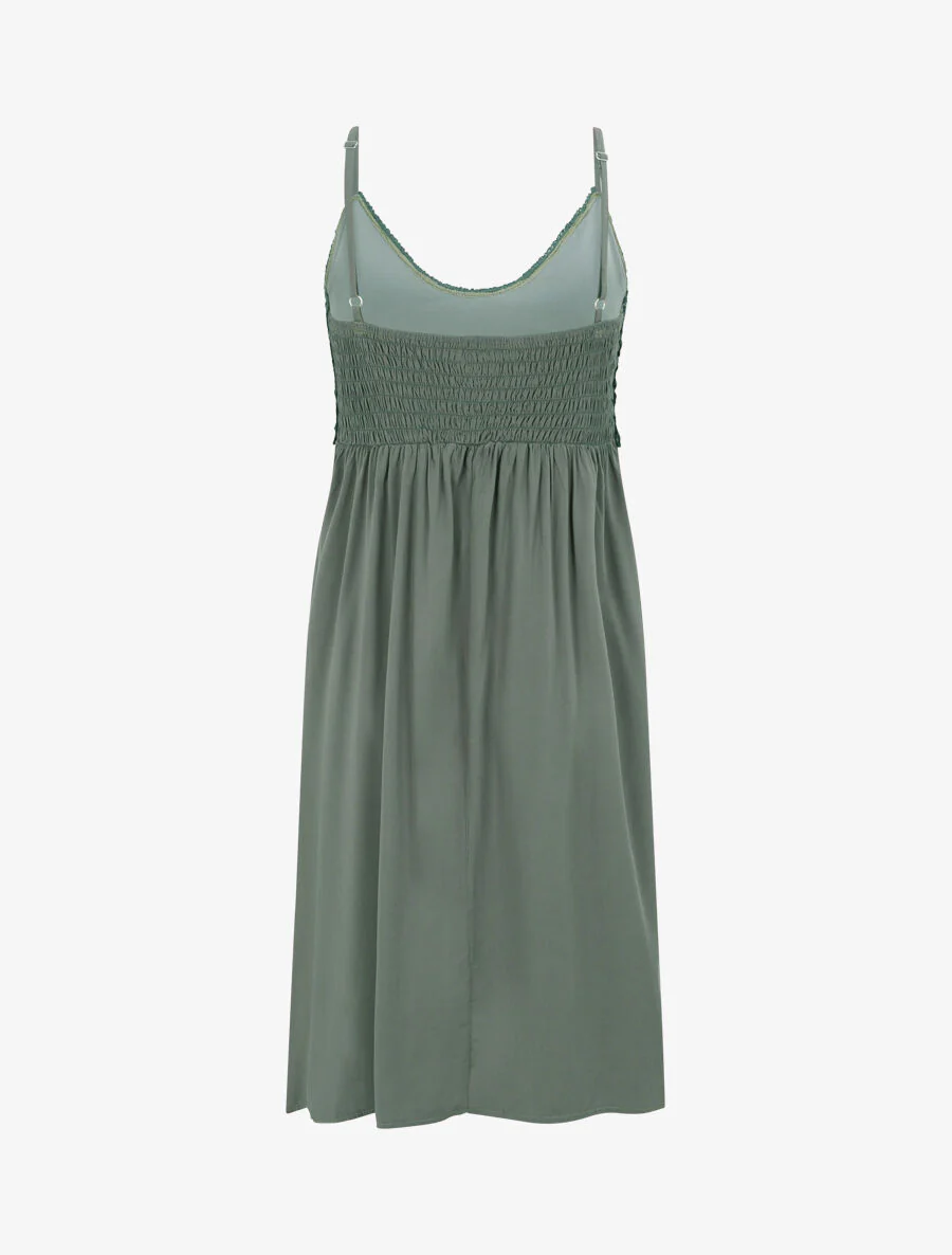 V-hals jurk met haakdetail - Khaki - Image 2
