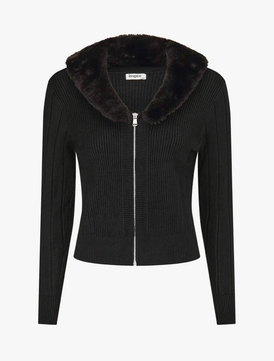Vest met rits en kraag van synthetisch bont - Zwart