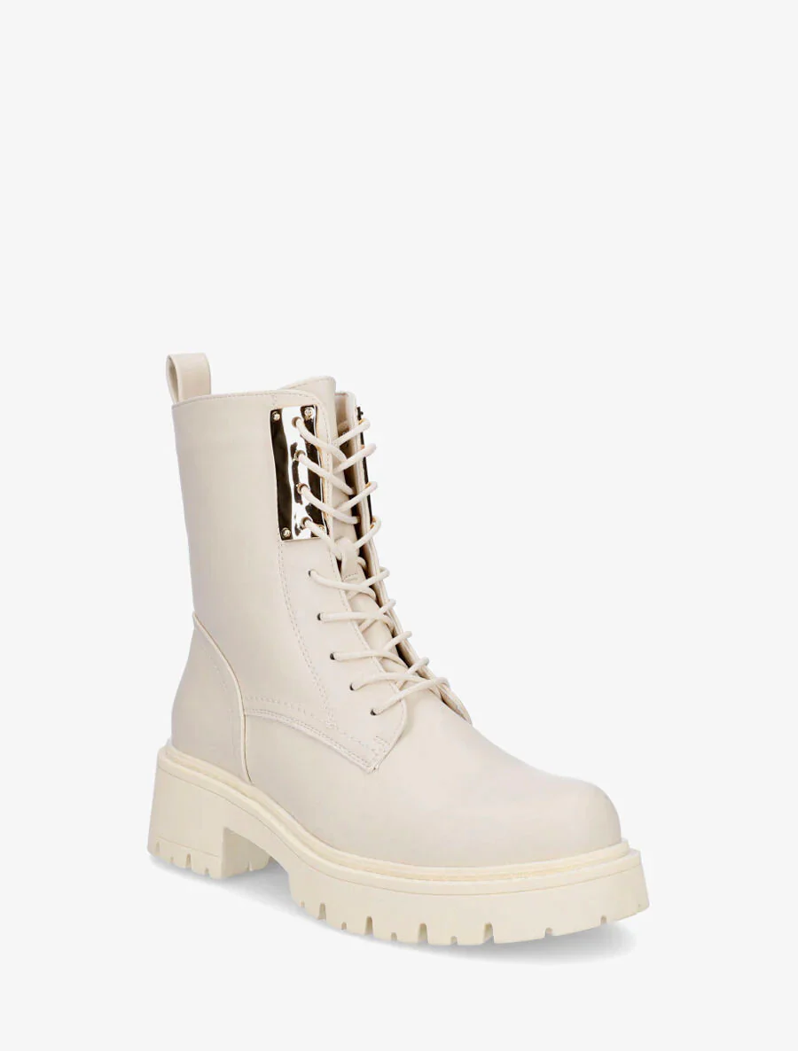 Veterlaarzen met veters en metalen inzetstuk. - Beige - Image 2