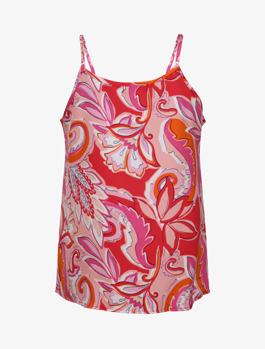 Vierkante tanktop met tropische patronen met een ruche kraag - Fuchsia - Image 2