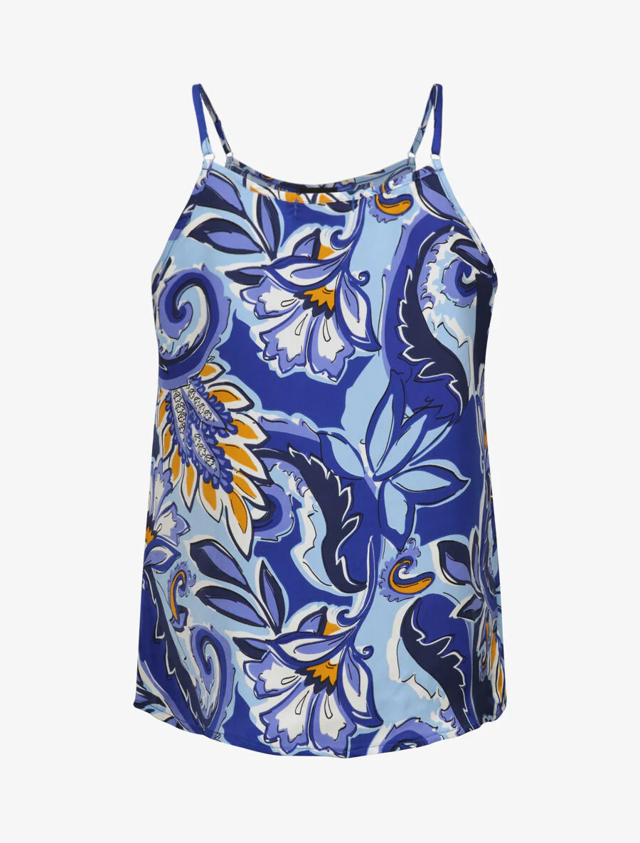 Vierkante tanktop met tropische patronen met een ruche kraag - Blauw - Image 2