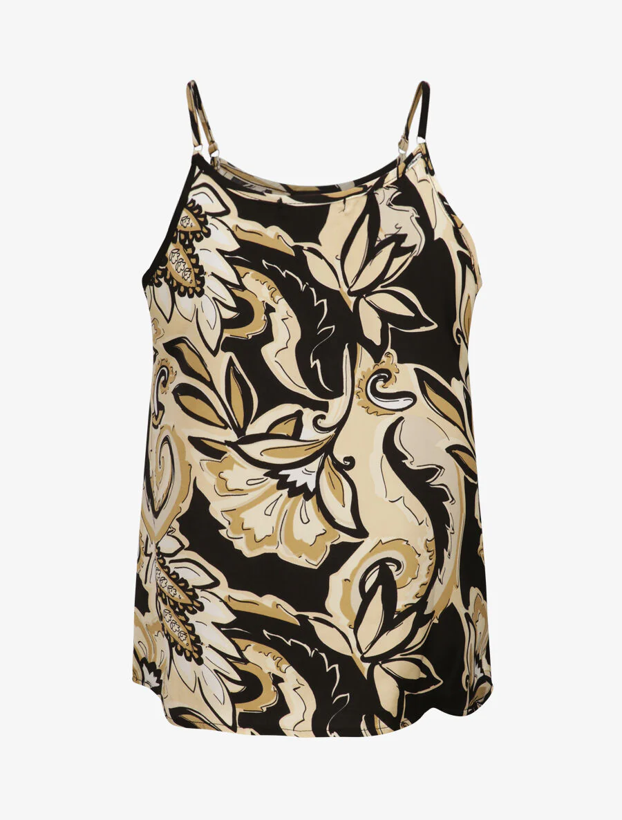 Vierkante tanktop met tropische patronen met een ruche kraag - Zwart - Image 2