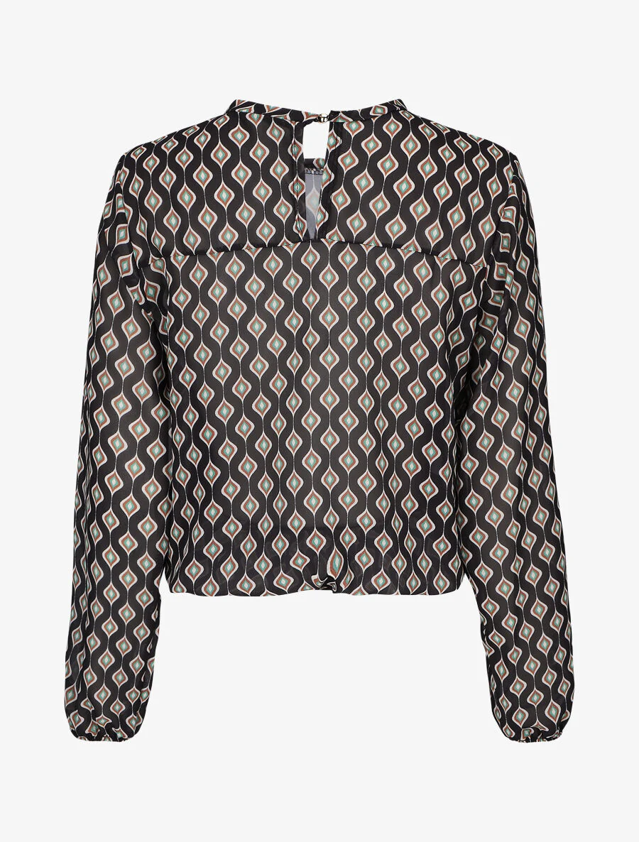 Vintage geprinte zijden blouse - Zwart - Image 2