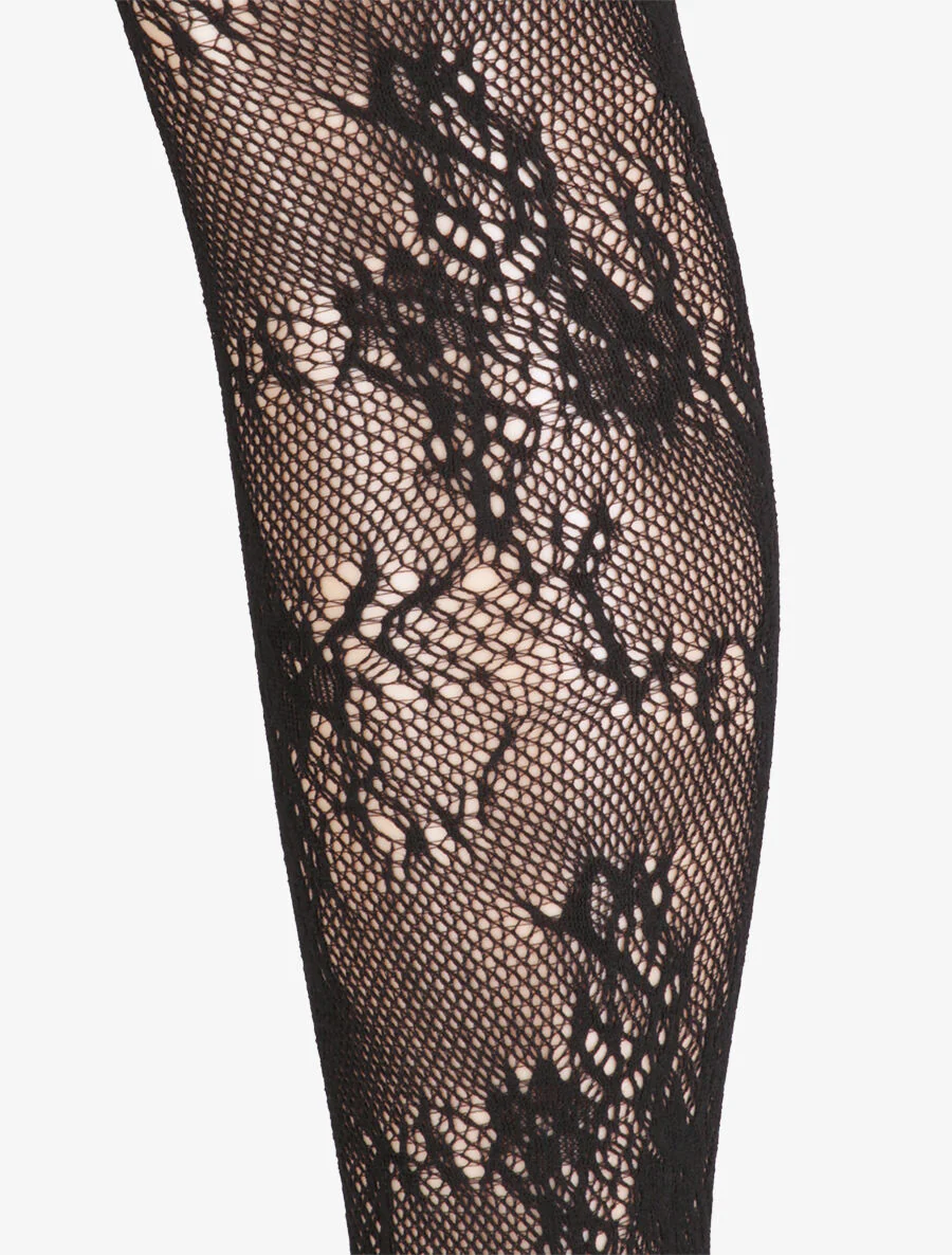 Visnetpanty met bloemenmotief - Zwart - Image 2