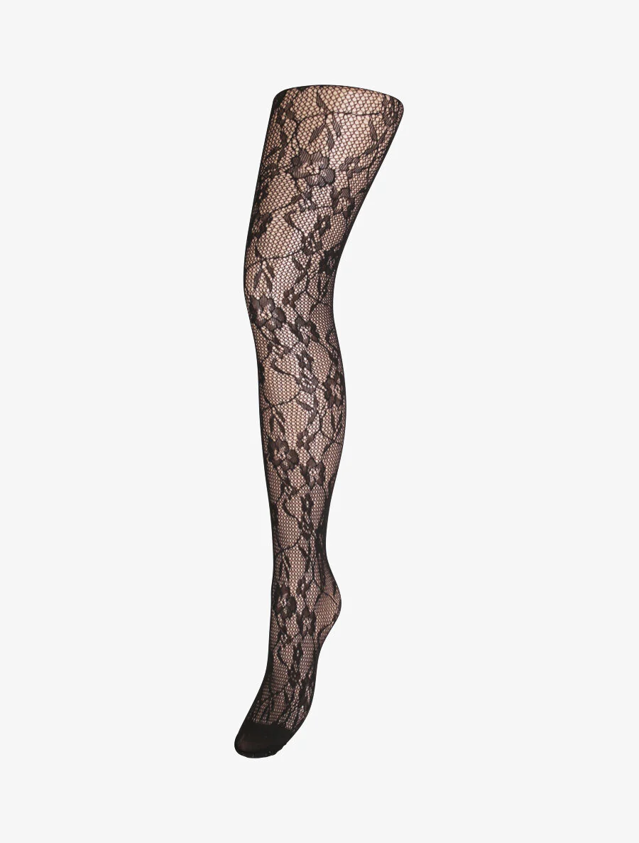 Netpanty's met bloemenmotief - Zwart