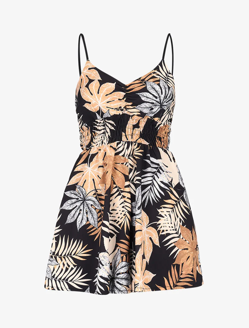 Vloeiende playsuit met prints - zwart