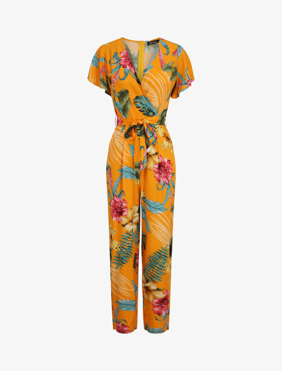 Vloeiende bloemenprint eilanden combinatie - Oranje