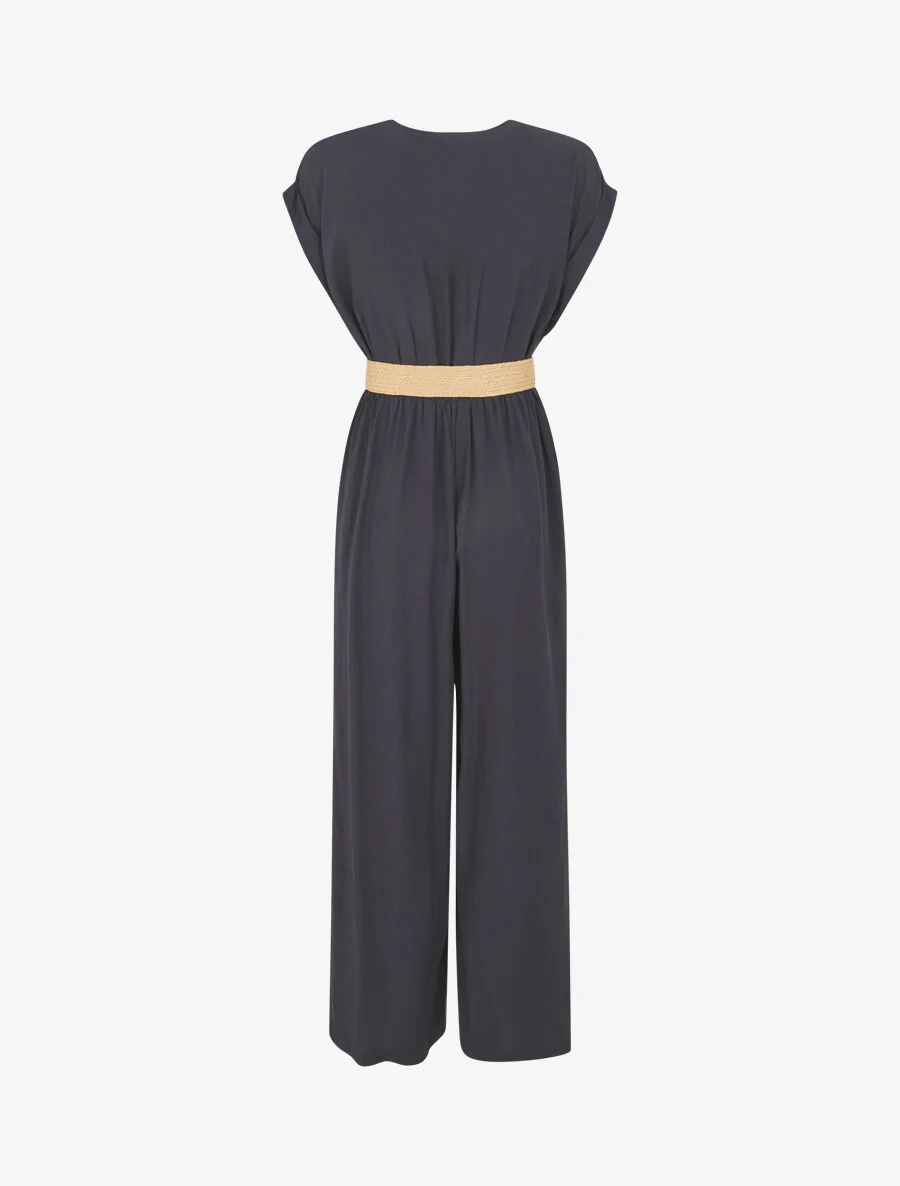 Vloeiende jumpsuit met korte mouwen - Marineblauw - Image 2