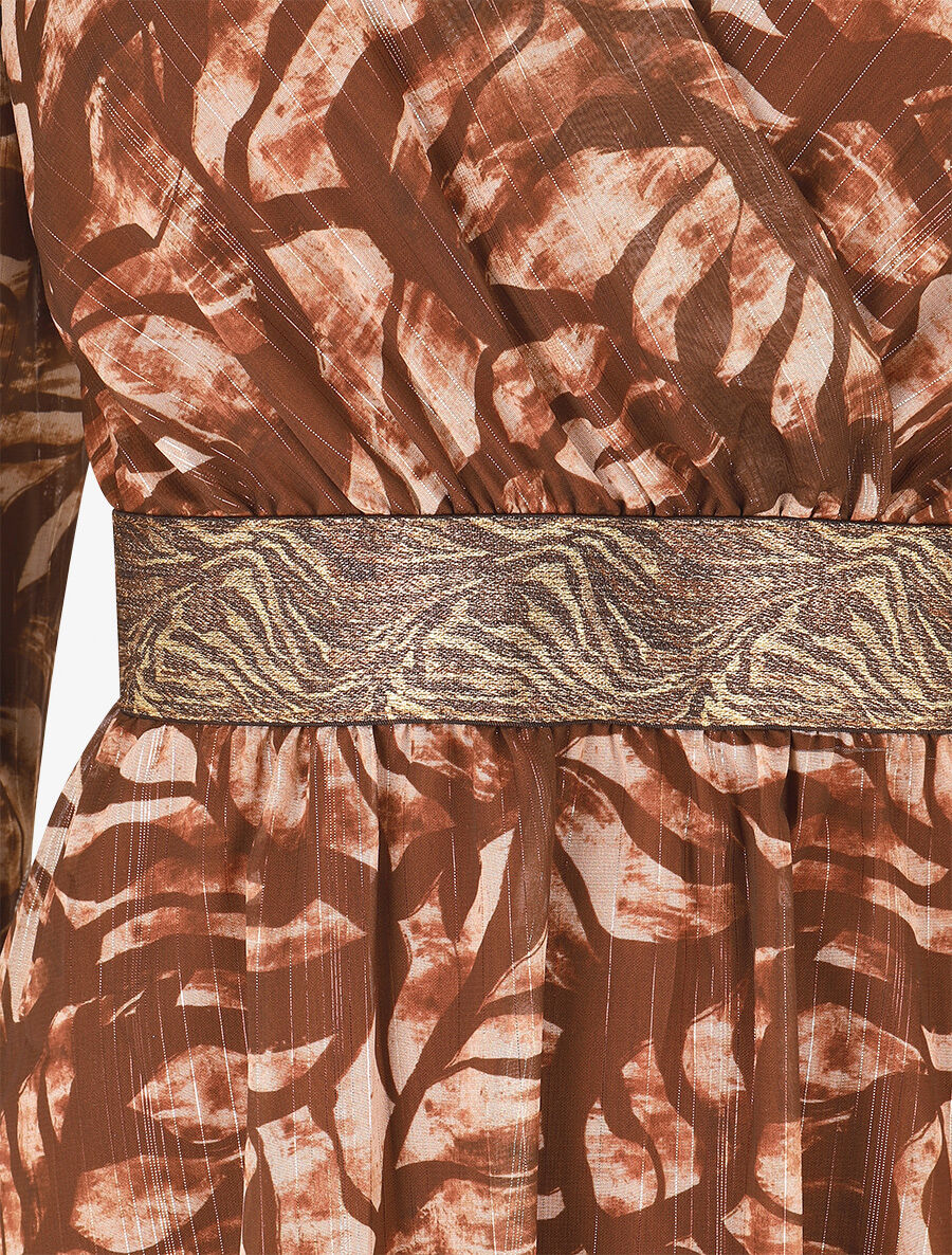 Vloeiende jurk met bloemenprint en gestileerde taille - bruin - Image 3