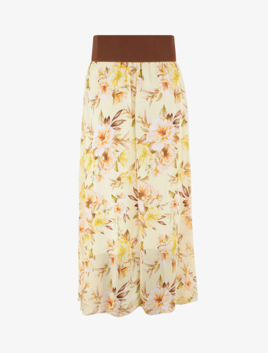 Vloeiende midi-rok met bloemenprint - Geel - Image 2
