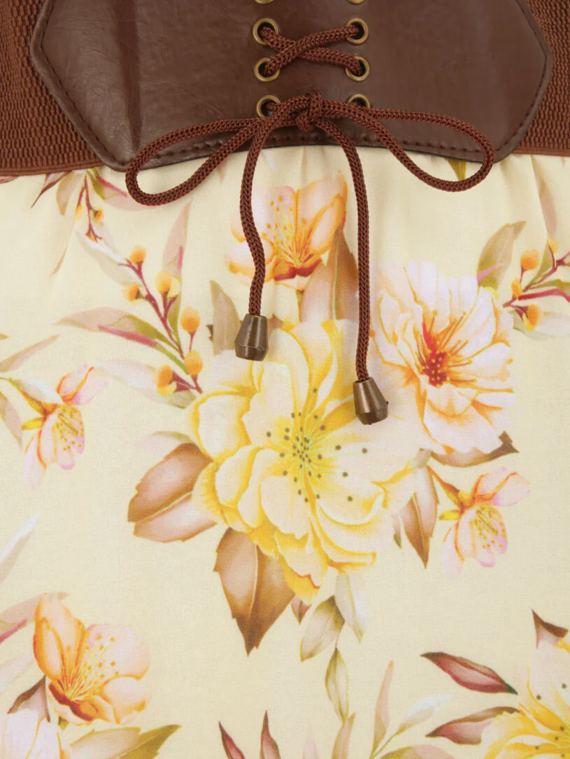Vloeiende midi-rok met bloemenprint - Geel - Image 3