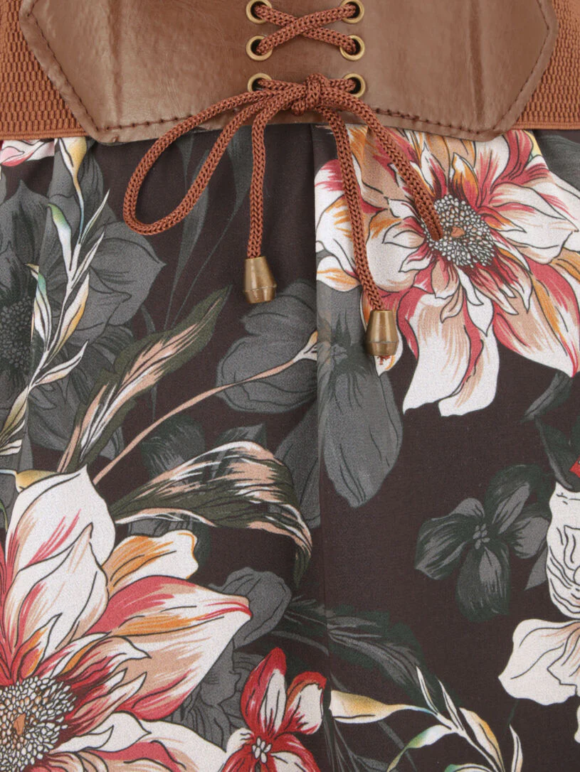 Vloeiende midi rok met orchidee print - Zwart - Image 3