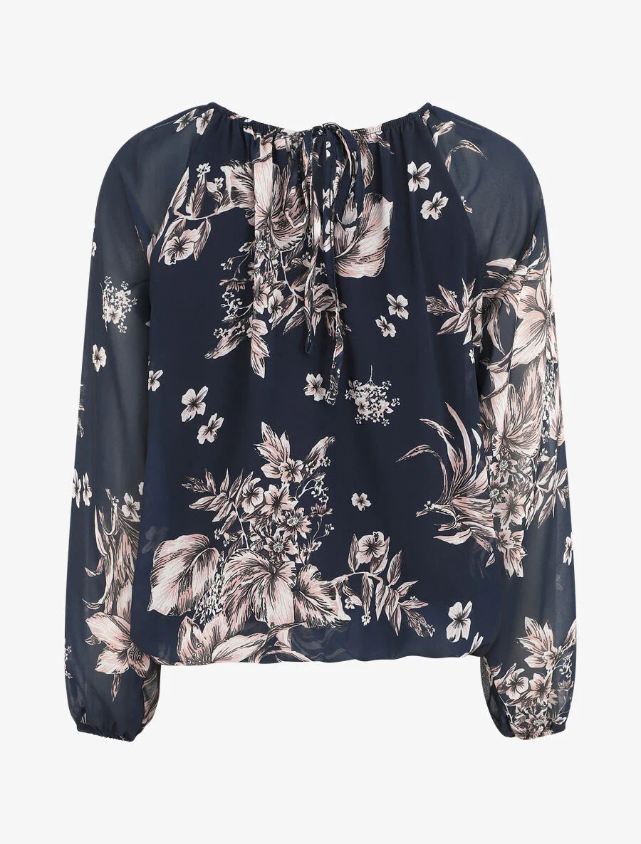 Voile blouse met bloemenprint - Marineblauw - Image 2