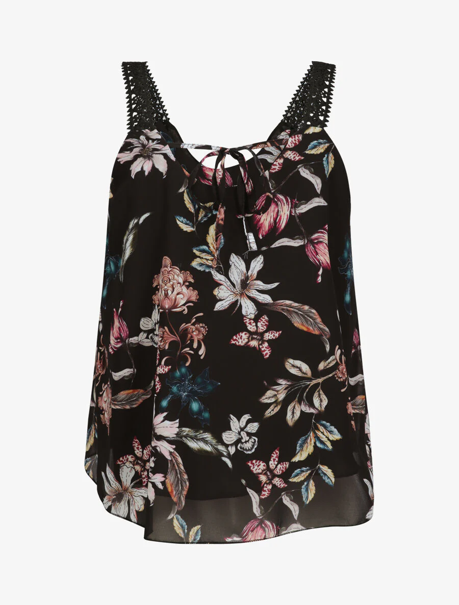 Voile top met wilde orchideeënprint - zwart - Image 2
