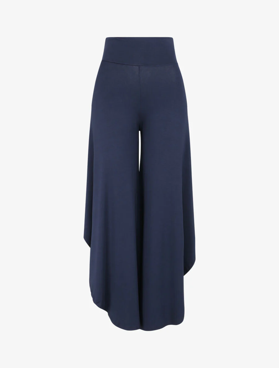 Wijd broek met asymmetrische randen - marineblauw