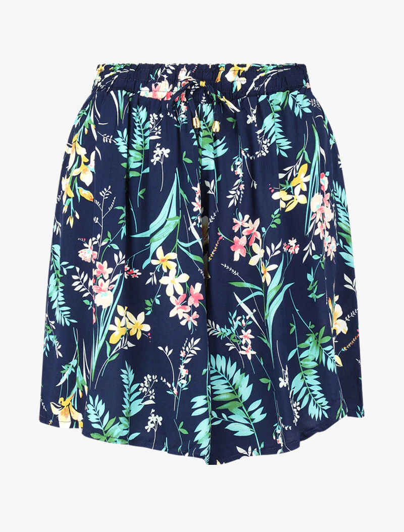 Short met zomerse print - marineblauw