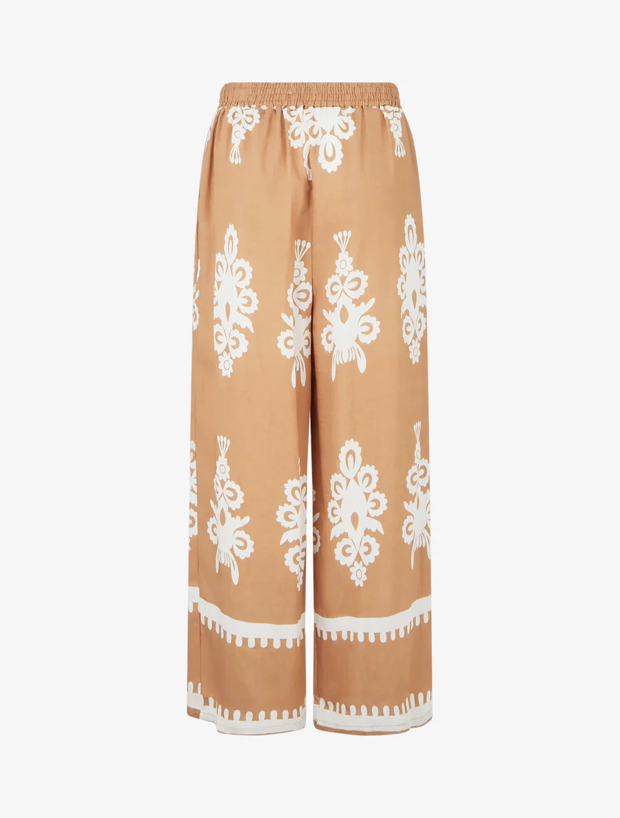 Wijde broek met arabeskprint - Kameel - Image 2