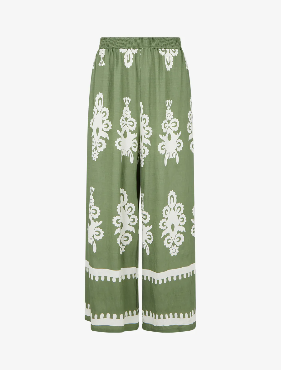 Wijde broek met arabeskprint - Kaki