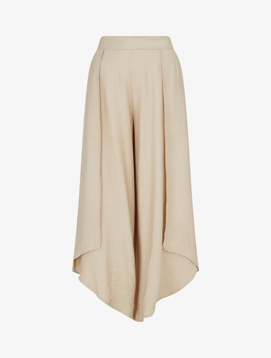 Wijde broek met asymmetrische randen - Beige