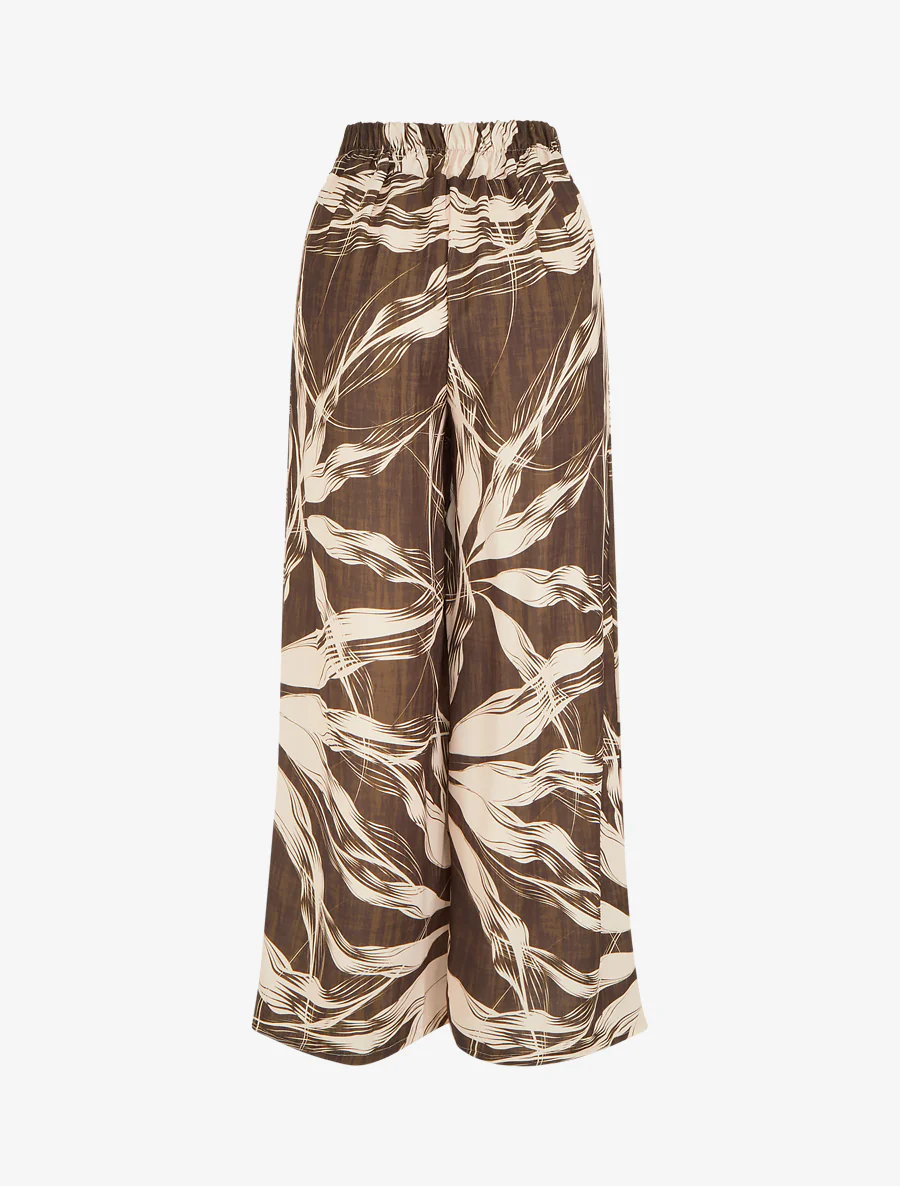 Wijde broek met bladerprint - Bruin - Image 2