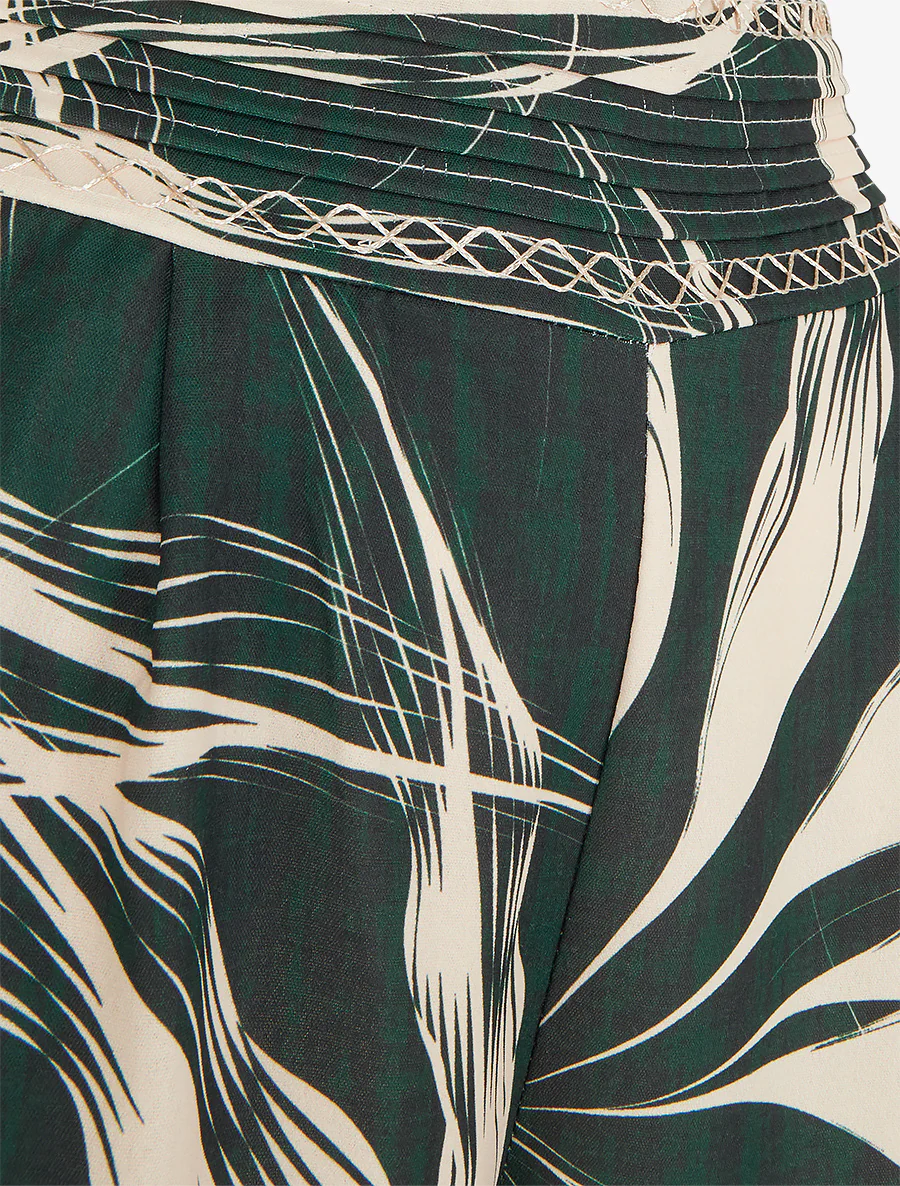 Wijde broek met bladerprint - Dennengroen - Image 3