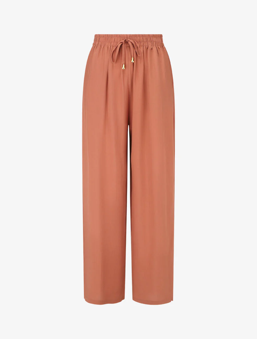 Wijde broek met elastische tailleband - Koraal