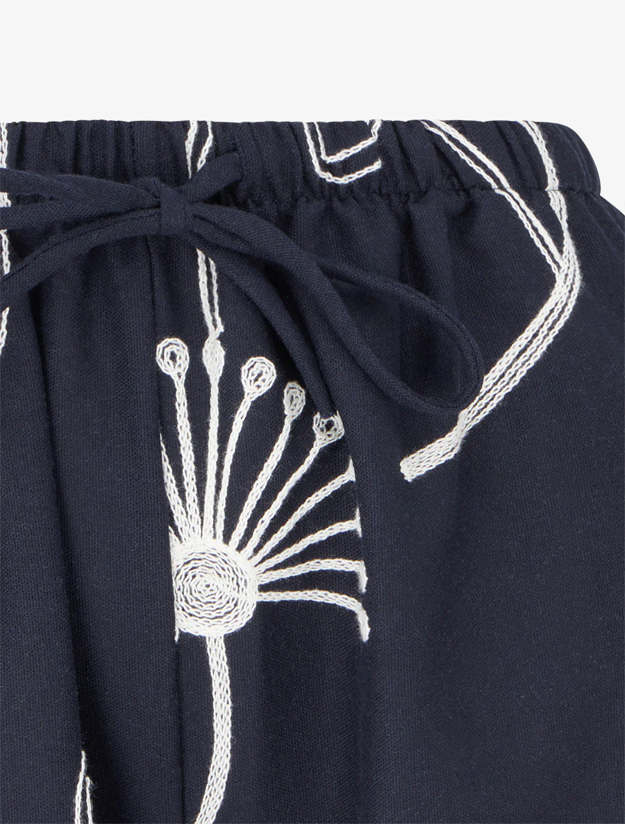 Wijde broek met geborduurde bloemen - Nachtblauw - Image 3
