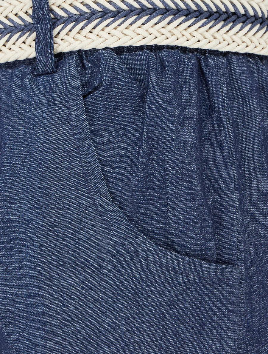 Wijde broek met hoge taille en ceintuur - Ongerept blauw - Image 3