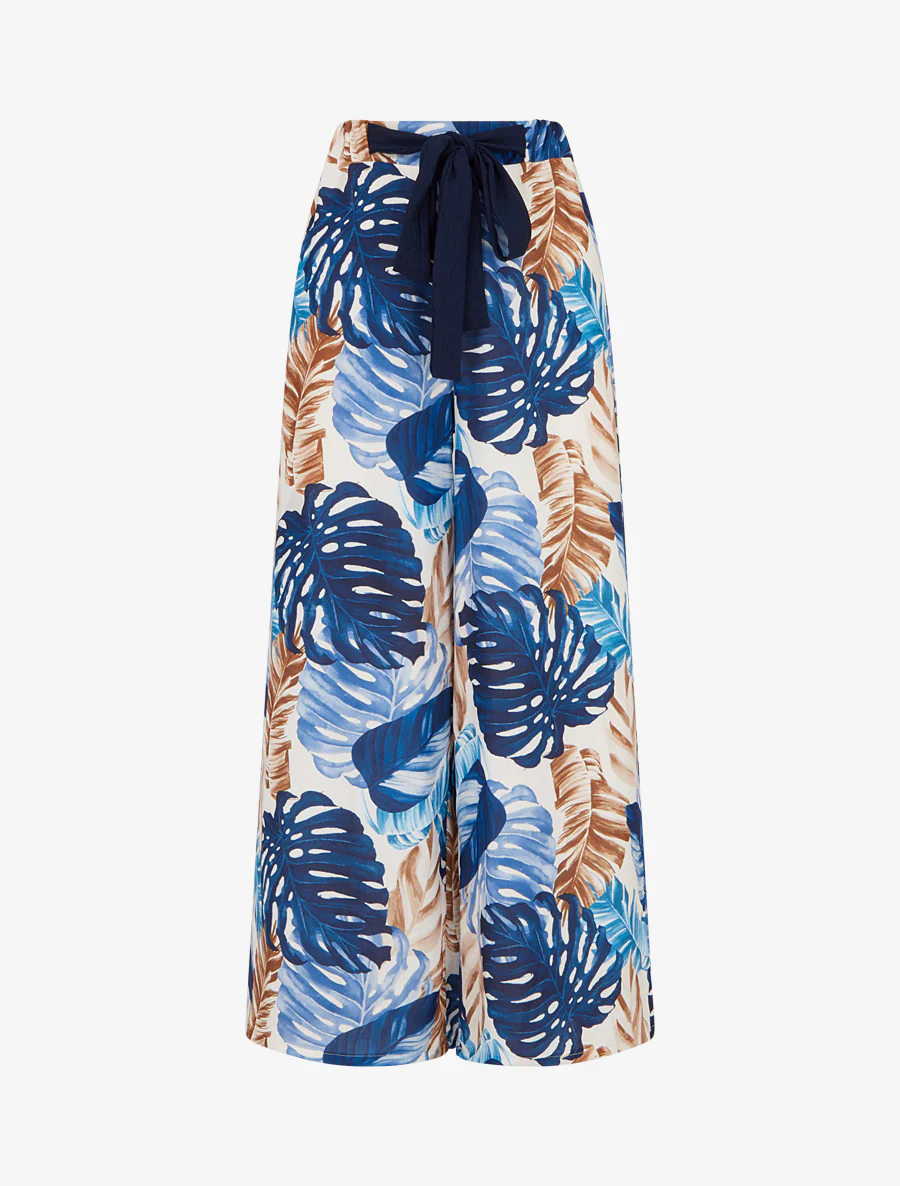 Wijde broek met tropische print - Marine