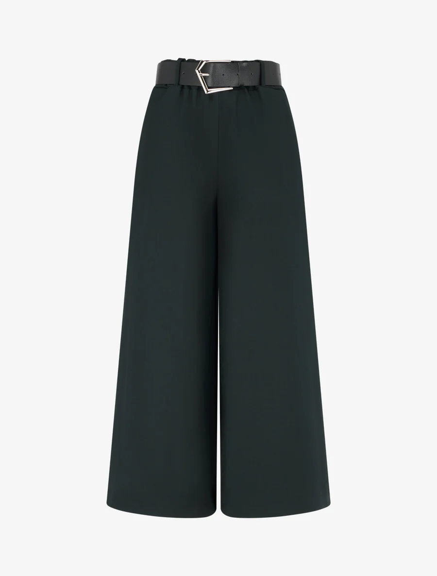Wijde effen broek met hoge taille - Zwart