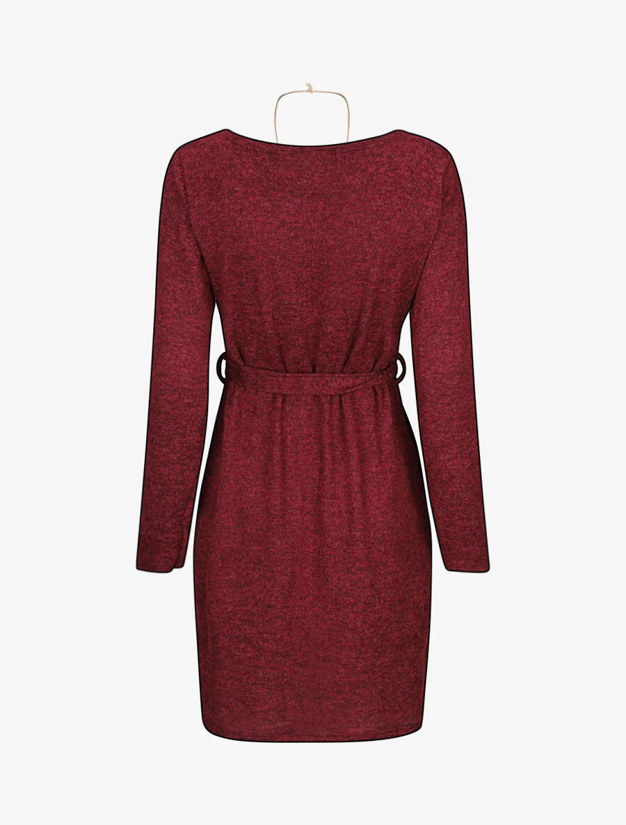 Wikkelstijl trui jurk - Bordeaux - Image 2