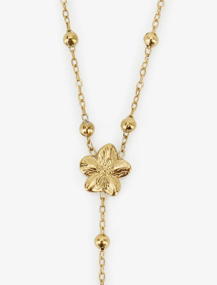 Y-ketting met kralen en bloemen - Goud - Image 3