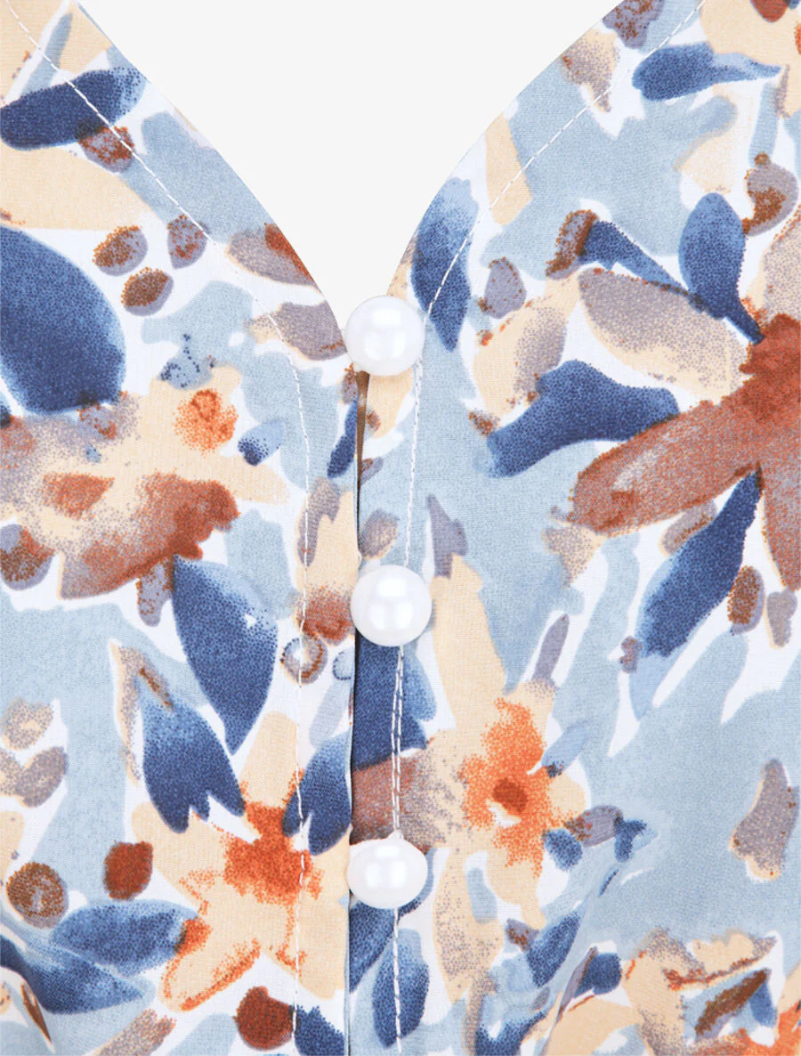 Zomerbloemenprint plooirok - Lichtblauw - Image 3