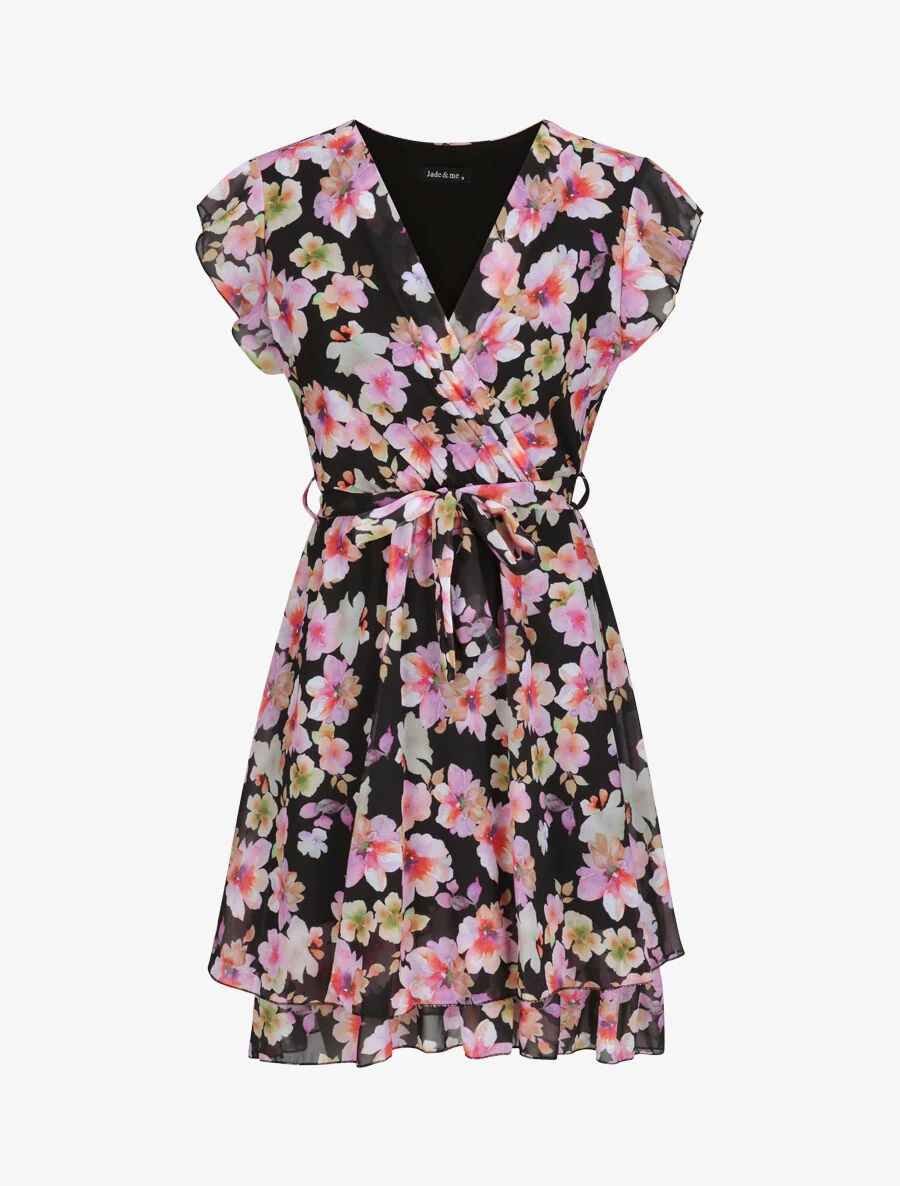 Zomerbloemenprint zijden jurk - Zwart