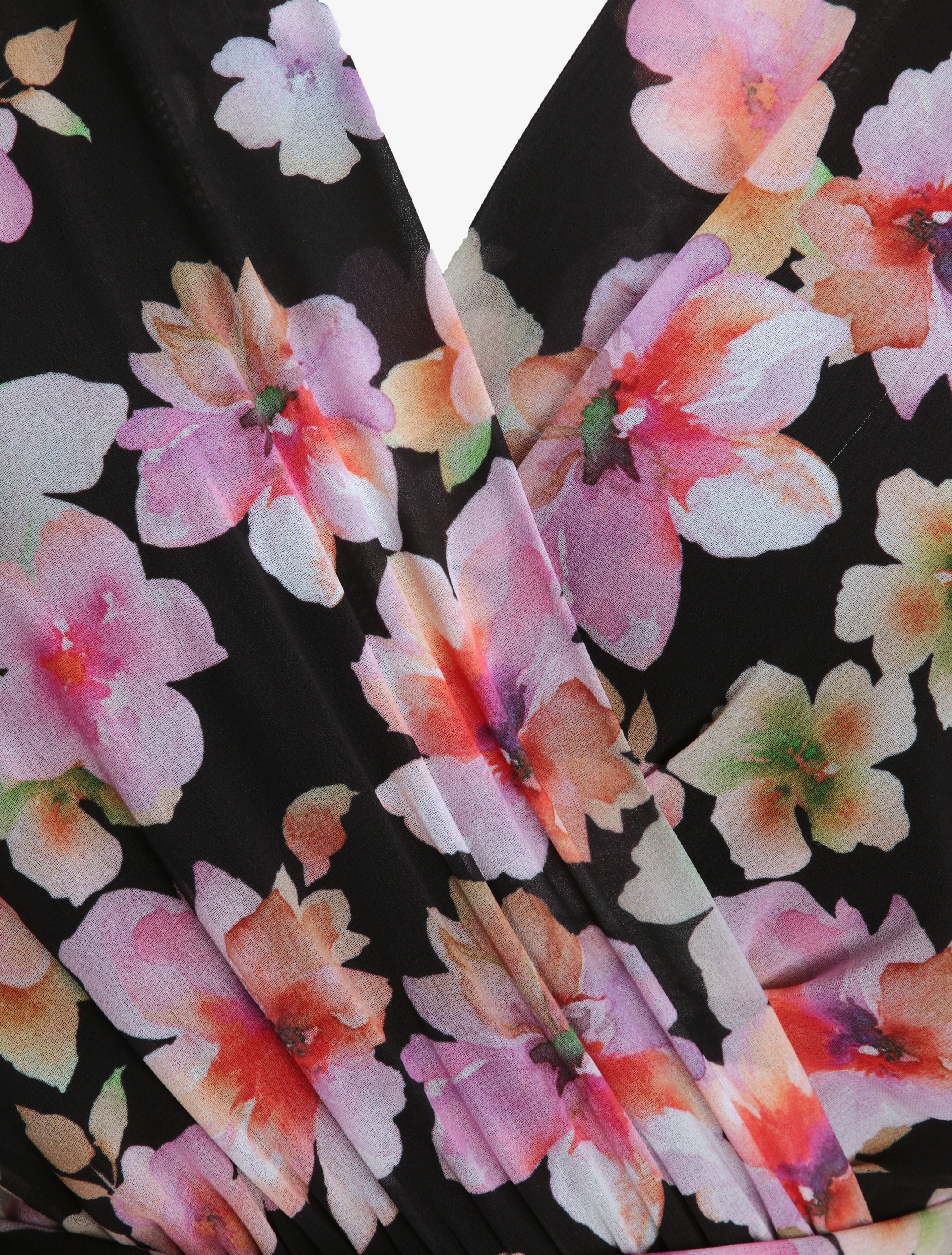 Zomerbloemenprint zijden jurk - Zwart - Image 3