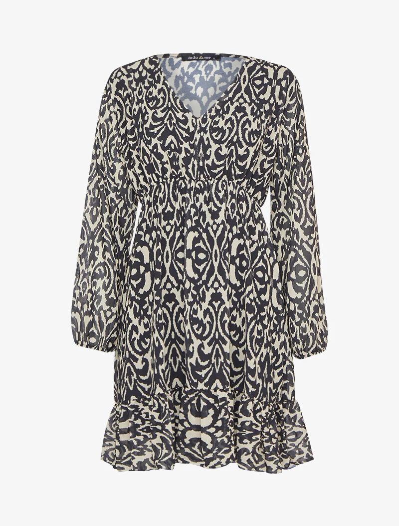 Middellange skaterjurk met abstracte print - Zwart